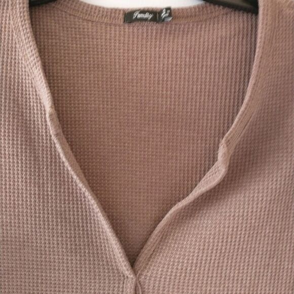 Woman's Waffle Knit Henley Top V-Neck Neutral Brown XL Gorpcore Fall Normcore - Picture 9 of 12